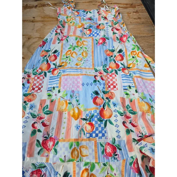 Paper Heart | Anthropologie Floral Fruit Patchwork Print Maxi Tie Back Dress L - Image 8