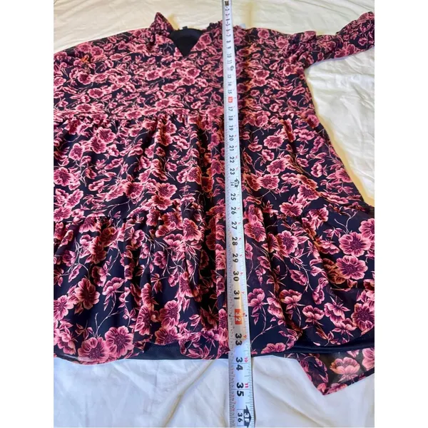 EXPRESS XL Black Mini Dress Black Rose Pink Floral Print Chiffon Flowy Flirty - Image 12
