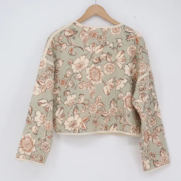 ILLA ILLA Quilted Jacket Women's Small IM8205A Sage Green Floral Cropped - Image 4