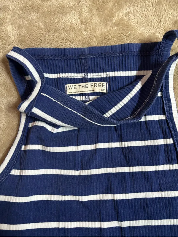 We The Free Free People Navy White Stripe Ribbed Tank Top S/P - Image 3