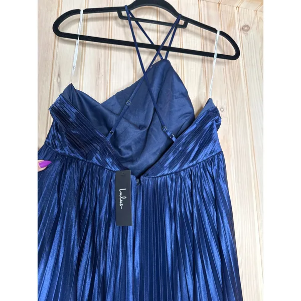 NWT Lulus Elaborate Charm Navy Blue Satin Pleated Backless Maxi Dress Gala Sz XL - Image 7