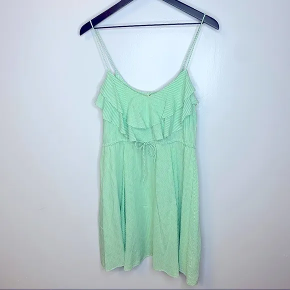 Free People Flutter Away Green Stripe‎ Ruffle Dress Size S - Image 4