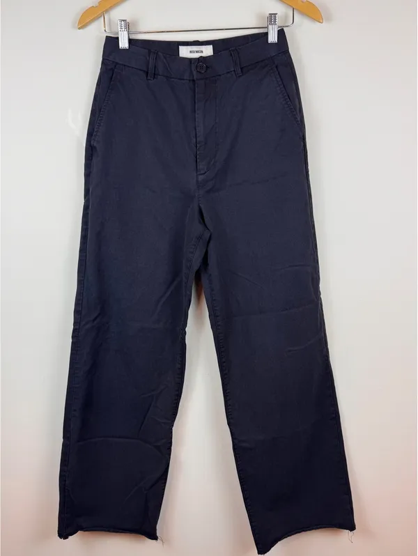 Buck Mason Women’s Black Straight Leg Cotton Lyocell Pants Size 25 Raw Hem - Image 3