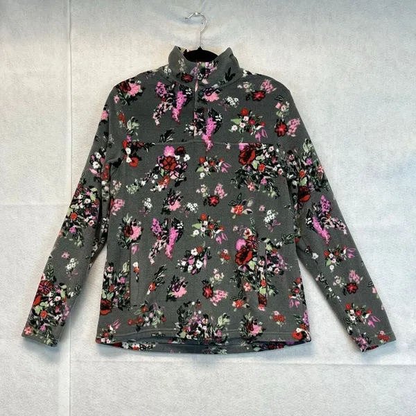 VERA BRADLEY Jacket Women's Small Gray Pink Floral Sporty Fleece‎ Pullover Cozy - Image 2