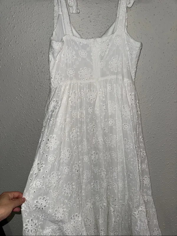 Lulu's White Eyelet Tie-Shoulder Midi Dress - Image 4