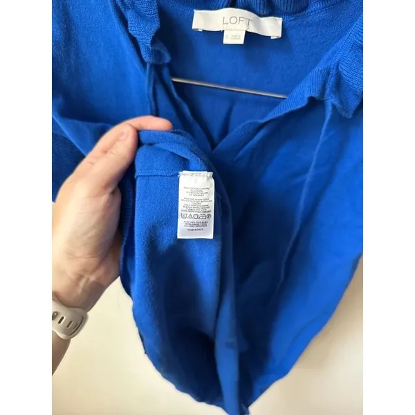 LOFT Electric Blue Ruffle Neck Short Sleeve Sweater Small - Image 3