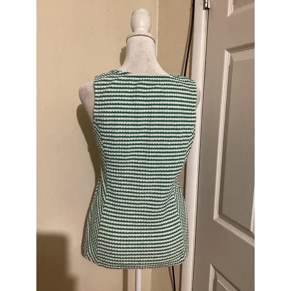 Maeve by Anthropologie Tank Top Womens Small Green White Striped Textured Knit - Image 3