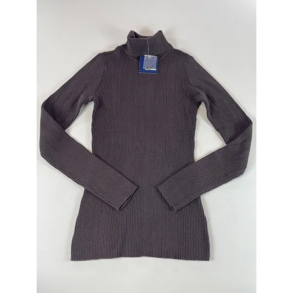 Basic Editions Top Size S Brown Cotton Ribbed Turtleneck Stretch Knit NWT - Image 2