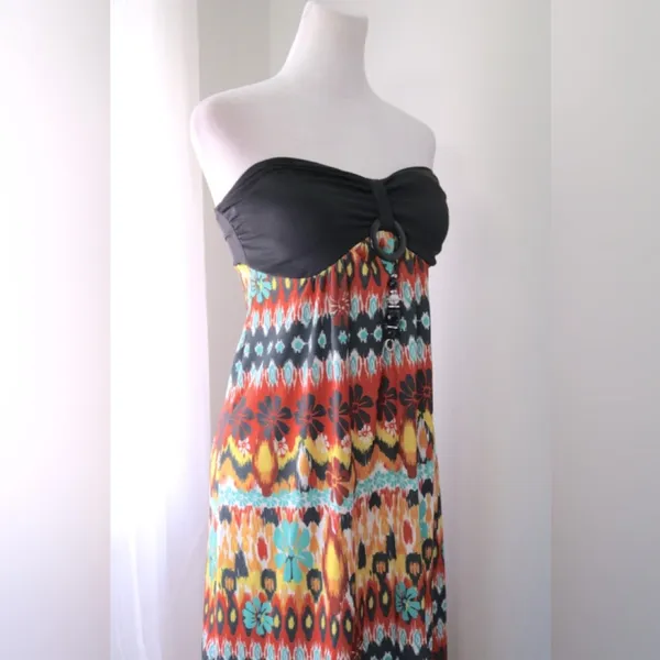Drama Gold Multicolor Beaded Bandeau Maxi Dress - Image 2
