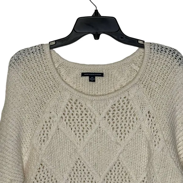 American Eagle Open Knit Sweater Size‎ Small Cream Cotton Wool Stretch Blend - Image 2