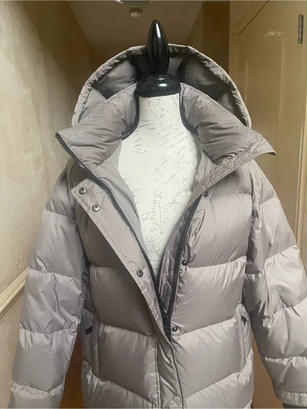 QUINCE Responsible Down Long Puffer Jacket Stone Taupe Color Sz Large - Image 9