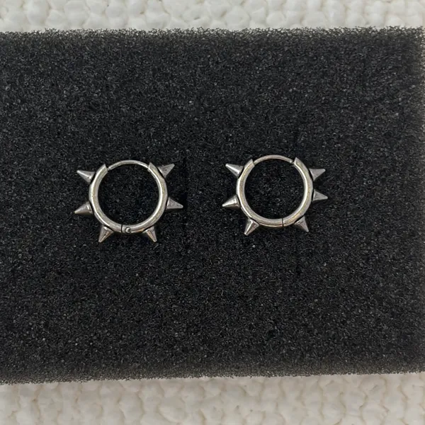 14mm Spike Small Hoop Earrings for Men Women Streetwear Punk Hip Hop Unisex Earrings - Image 2