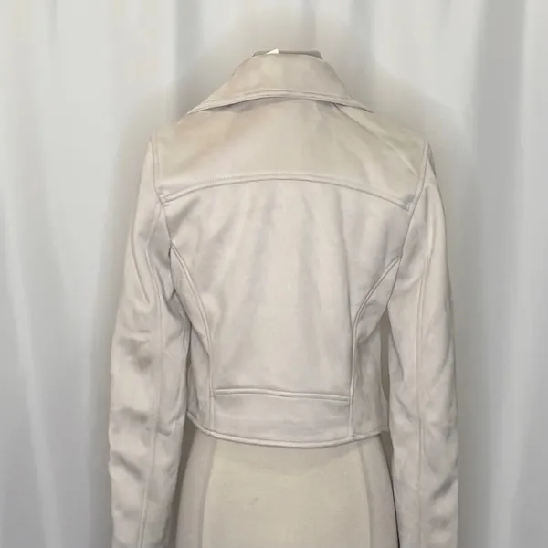 NWT!! ABERCROMBIE & FITCH Vegan Suede Moto Jacket Vegan Cropped Pale Gray Medium - Image 9