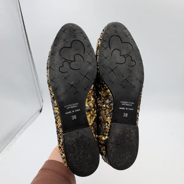 Handmade Italian Sequin Flats Gold Silver‎ Loafers Smoking Slippers EU 38 7.5-8 - Image 7