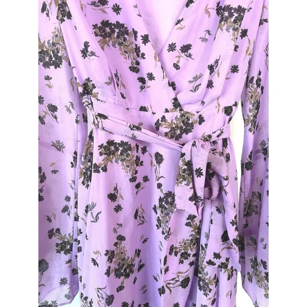 Free People Lilou Wisteria Boho Floral Bell Sleeve Floral Spring Mini Dress - Image 7