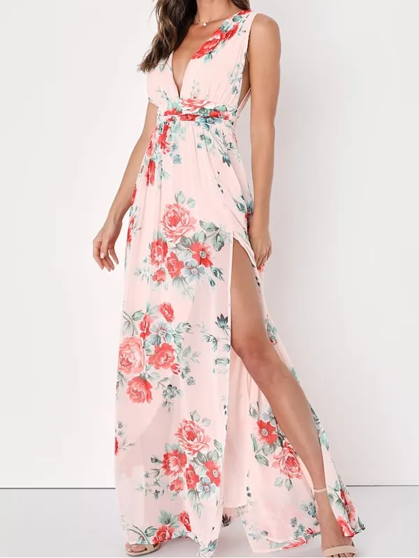 NWT Lulus Garden Meandering Blush Floral Print Maxi Dress size L - Image 2