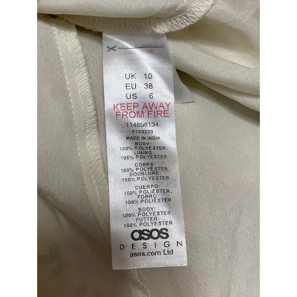 ASOS Design Womens Cream Floral Print V-Neck Long Sleeve Mini A-Line Dress Sz 6 - Image 4