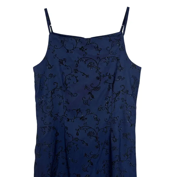 Just Kidding by La Belle Navy Blue Glitter Floral Mini Dress Size Small - Image 2