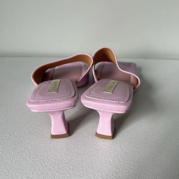 GLOW Leather Heels Square Toe Pink Purple Backless Slip On Women's Size 8 - Image 4