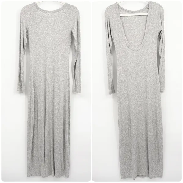 Aerie Womens Grey Ribbed Long Sleeve Low Back Bodycon Lounge Maxi Dress Size M - Image 3
