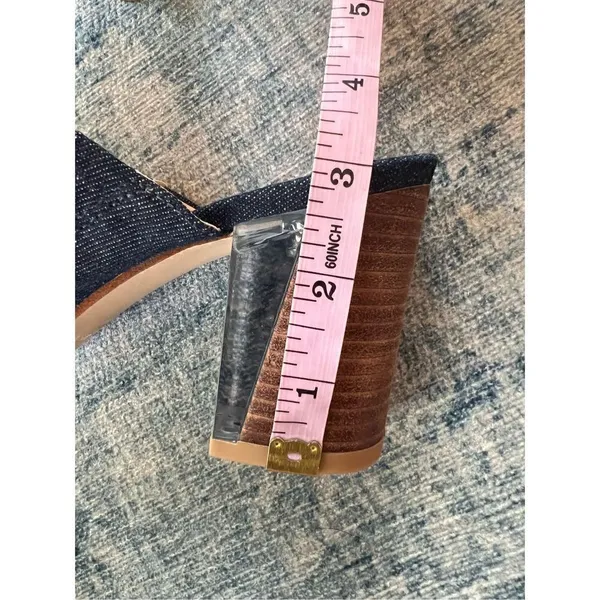Nine West Blue Denim Gemily Block Heel Peep Toe Mules Size 7.5 - Image 8