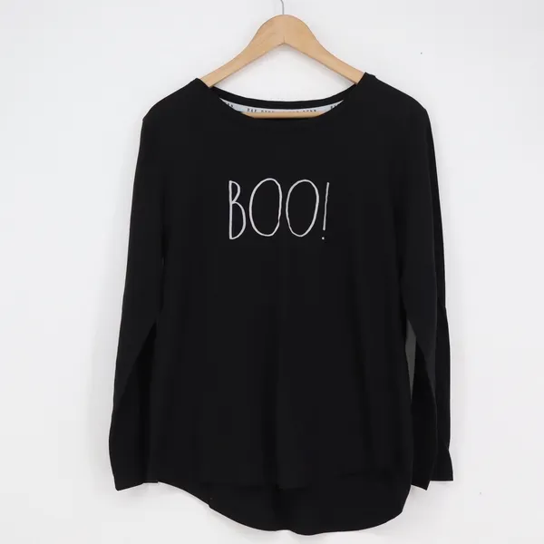 Rae Dunn Boo Halloween Long Sleeve Graphic Tee Shirt Black XL - Image 2