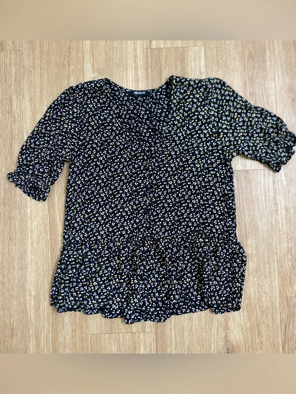 Madewell Black Floral V-Neck Peplum Top - Image 2