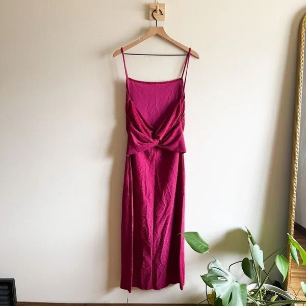 New Reformation Breslin Dress - Pink Sparkle Size XL - Image 5