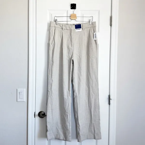 Old Navy Taylor Extra High Rise Beige Herringbone Wide Leg Full Length Trousers - Image 5