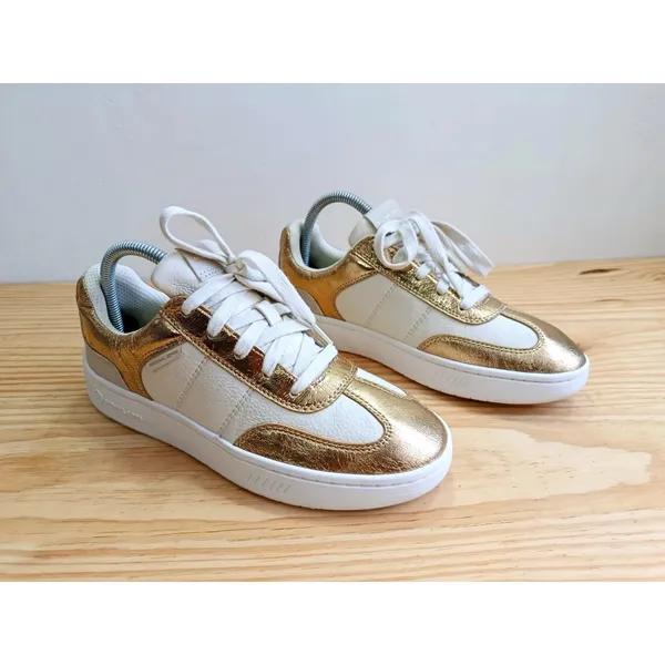 Michael Kors Women's Gold White Leather Sneakers Shoes Size 8.5 M LS24F Low Top - Image 2