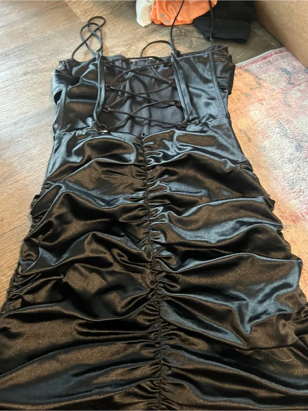 Lucy in the Sky Black Ruched Mini Dress - Image 6