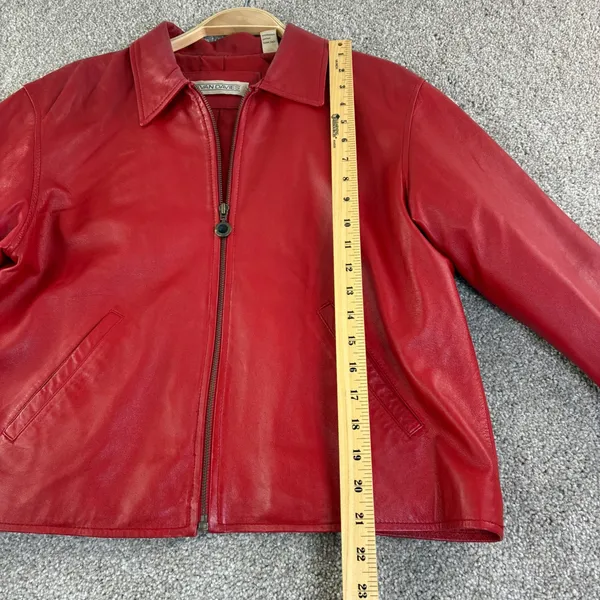 EVAN‎ DAVIES Red Leather Jacket Womens 12 Zip Up Collared Blazer Style Retro VTG - Image 5