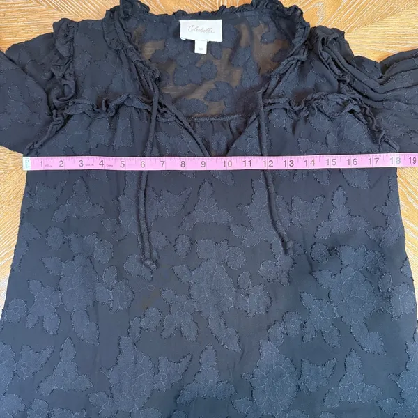 Cleobella Amara Blouse Black Floral Jacquard Ruffle Tie Neck Size XS - Image 6