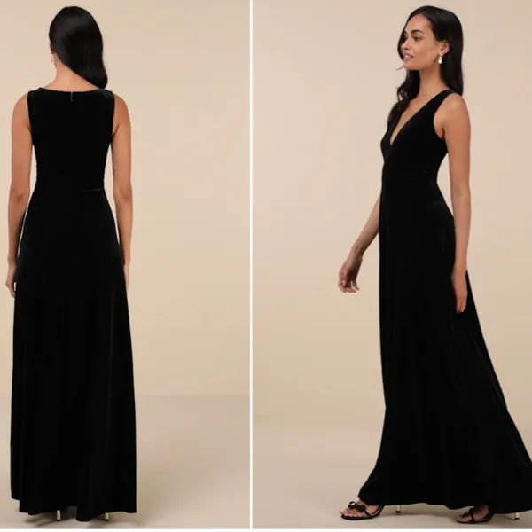 LULU's Prom Wedding Sexy Sophisticated Romantic Elegant Holiday FlowyVelvet Maxi - Image 4