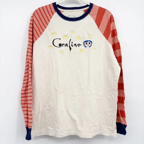 Laika Womens Coraline Embroidered Stars Striped Raglan Baseball Tee Size L - Image 2