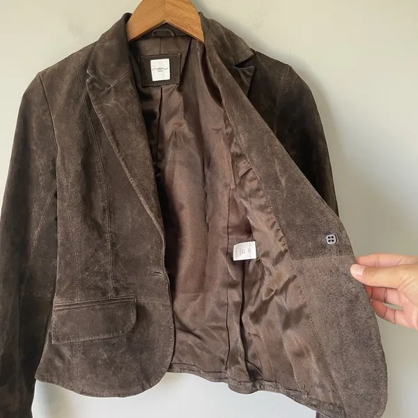 New Look Vintage y2k 2000's 100% Leather Button Up Jacket Blazer Brown Size US 4 - Image 5