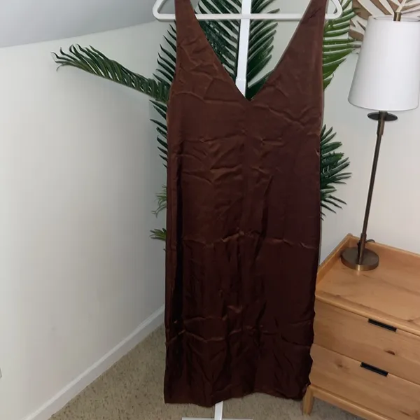 Zara Chocolate/Brown Satin Effect‎ Midi Dress size Small - Image 6