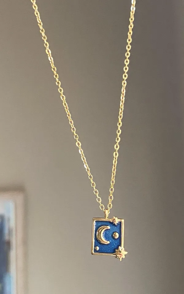 Handmade gold stainless steel blue celestial whimsical chic moon necklace⭐️ - Image 4