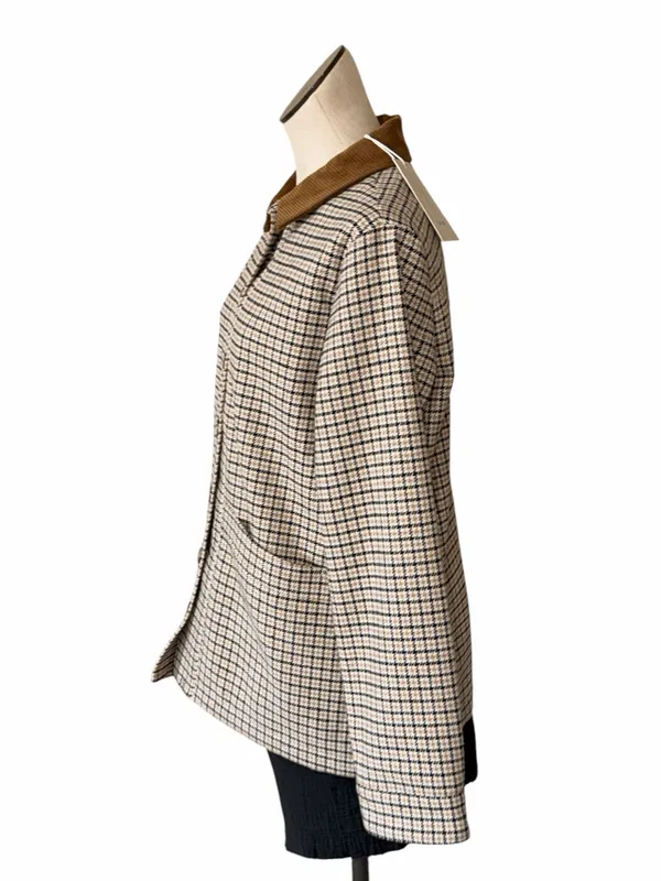 Joie Houndstooth Pea Coat with Brown Contrast Collar Wool Blend Small - Image 3