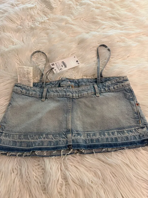 ZARA Light Blue Denim Mini Shirt with Straps size S brand new length 10” - Image 6