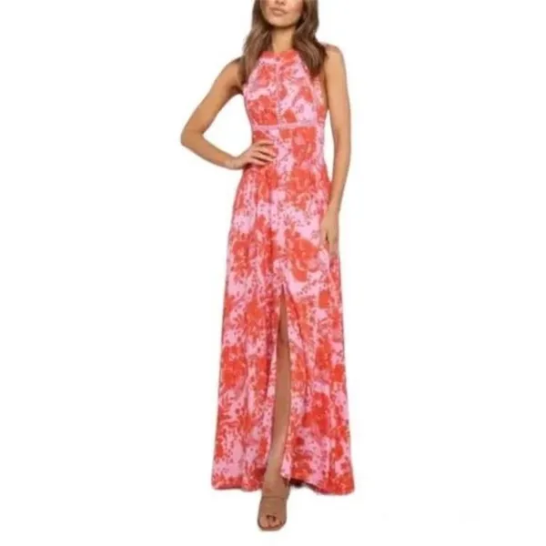 Anthropologie NWT Abel The Label ATL Rumi Candy Florals‎ Maxi Dress Halter Pink Orange S - Image 3