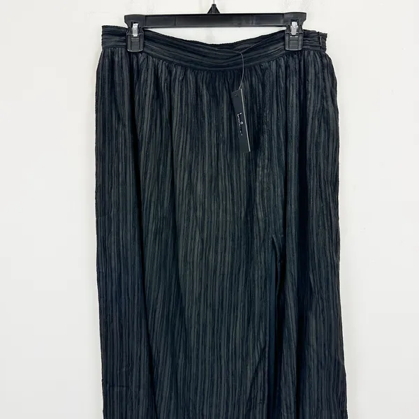 Lulus Midsummer Memories Black Mid-Rise Maxi Skirt Side Slit Plisse Large NWT - Image 8