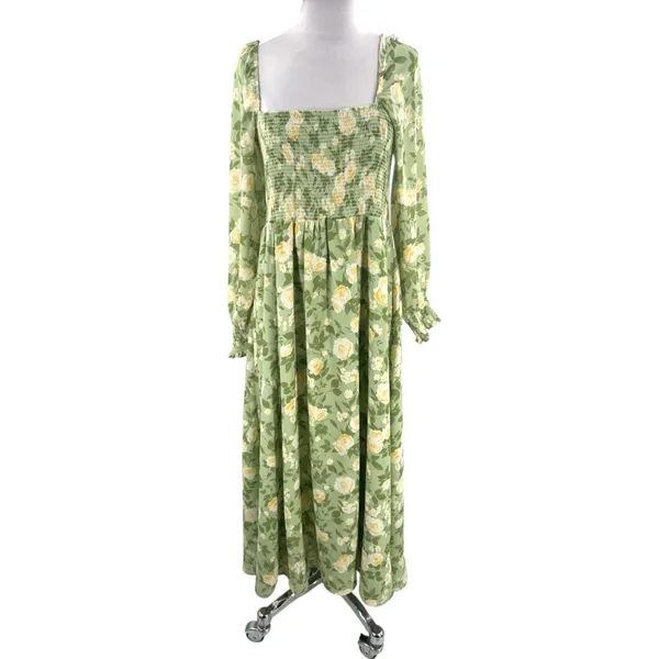OPT O.P.T. Classic‎ Smocked Maxi Dress floral slit sz XL - Image 7