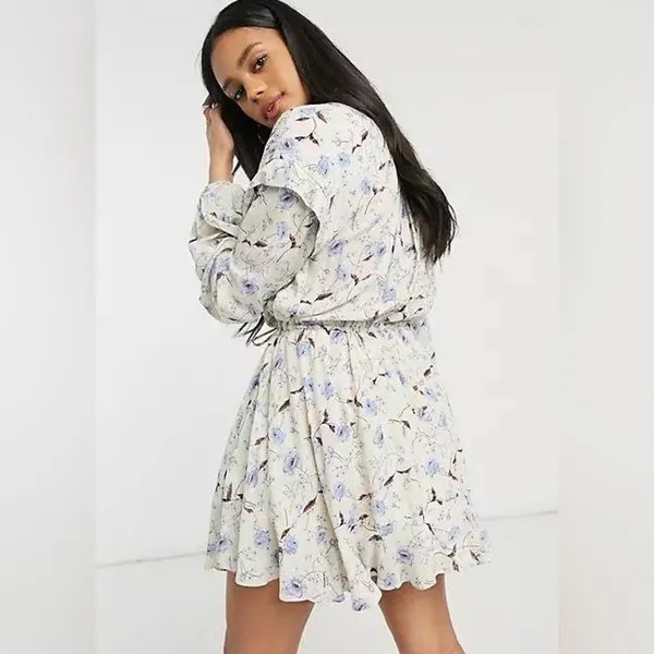 Free People Flower Fields Long Sleeve Mini Dress in Ivory Combo Medium - Image 4