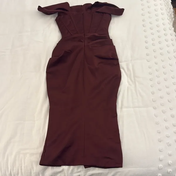 House of CB Rhoda Raisin Off Shoulder Corset Dress - Image 4