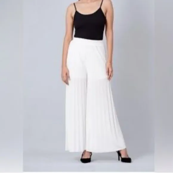 Sans Souci White‎ Wide Leg Pleated Pants Semi Sheer, Size M NWOT flowy romantic - Image 2