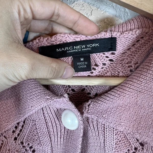 Marc New York Womens Coquette Cardigan Sweater Size M Dusty Pink Pearl Button - Image 2