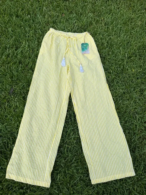 True Destinations Resort Wear Lemon Meringue Yellow Stripe Wide Leg Pants XS NWT - Image 2