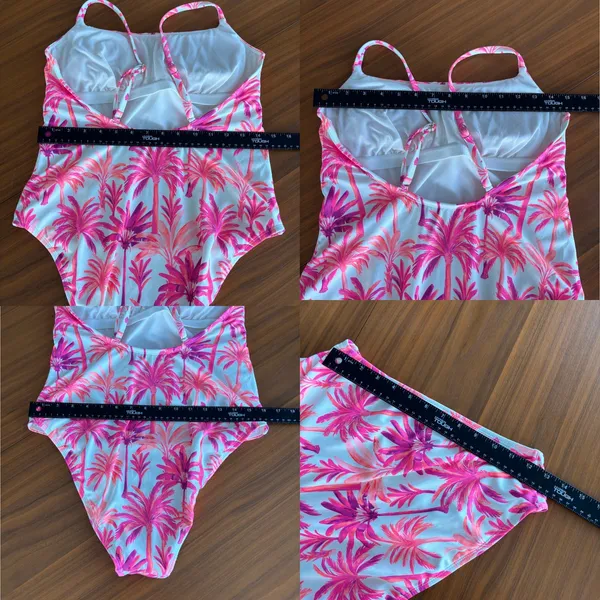 Shade & Shore One Piece Swimsuit L Pink Purple Palm Tree Beachy Tropical Whimsy - Image 5