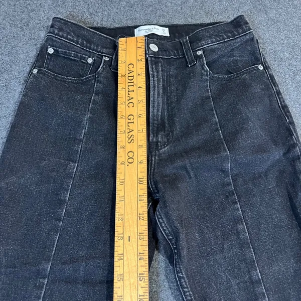 Abercrombie & Fitch High Rise‎ Skinny Jeans Black Front Seam Slit Hem 28 6L - Image 4